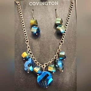 Covington Necklace and Earing Set Blue, Teal, Green New In Box